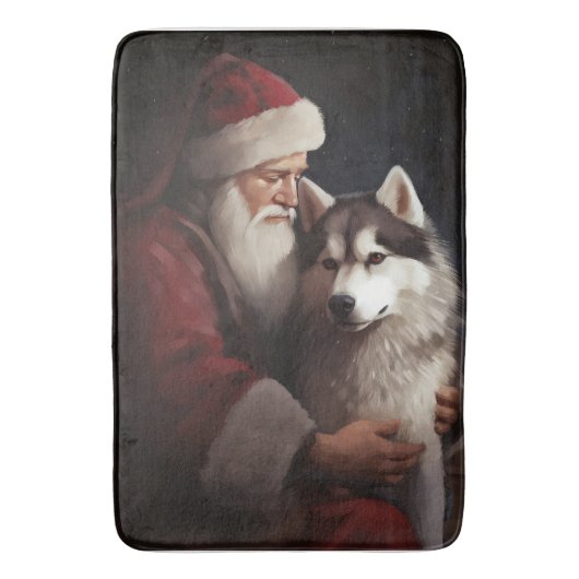 Siberische Husky Met Sinterklaas Feestelijke Kerst Badmat (Voorkant Verticaal)