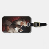 Siberische Husky Met Sinterklaas Feestelijke Kerst Bagagelabel (Voorkant horizontaal)