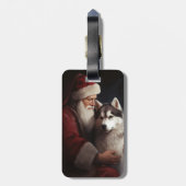 Siberische Husky Met Sinterklaas Feestelijke Kerst Bagagelabel (Achterkant verticaal)