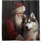 Siberische Husky Met Sinterklaas Feestelijke Kerst Douchegordijn (Voorkant)