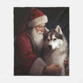 Siberische Husky Met Sinterklaas Feestelijke Kerst Fleece Deken (Voorkant)