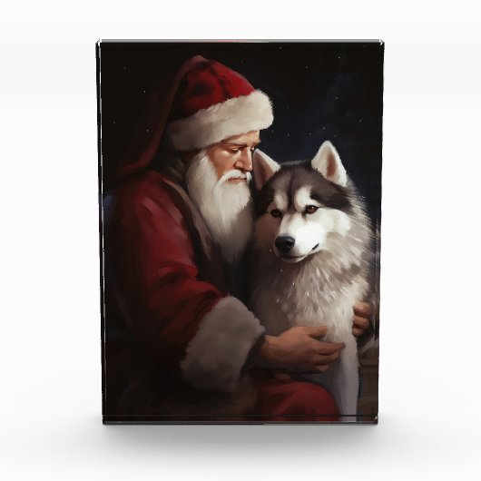 Siberische Husky Met Sinterklaas Feestelijke Kerst Fotoblokken (Voorkant)