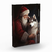 Siberische Husky Met Sinterklaas Feestelijke Kerst Fotoblokken (Links)