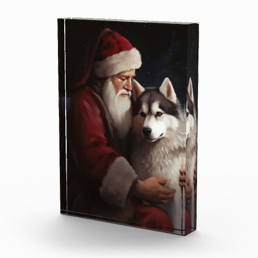 Siberische Husky Met Sinterklaas Feestelijke Kerst Fotoblokken (Rechts)