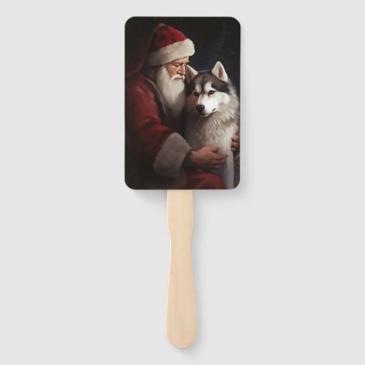 Siberische Husky Met Sinterklaas Feestelijke Kerst Handwaaier (Achterkant)