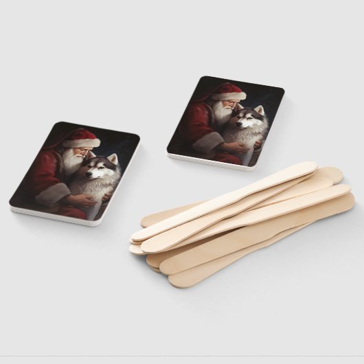 Siberische Husky Met Sinterklaas Feestelijke Kerst Handwaaier (Niet-gemonteerd)