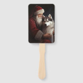 Siberische Husky Met Sinterklaas Feestelijke Kerst Handwaaier (Voorkant)