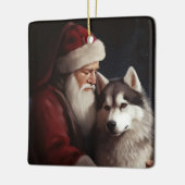 Siberische Husky Met Sinterklaas Feestelijke Kerst Keramisch Ornament (Links)