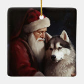 Siberische Husky Met Sinterklaas Feestelijke Kerst Keramisch Ornament (Achterkant)