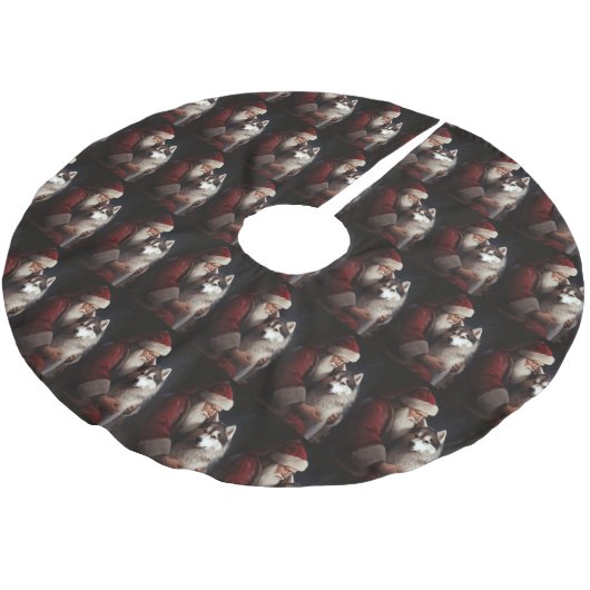 Siberische Husky Met Sinterklaas Feestelijke Kerst Kerstboom Rok (Gekanteld)