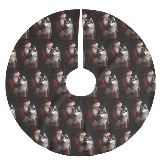 Siberische Husky Met Sinterklaas Feestelijke Kerst Kerstboom Rok (Voorkant)