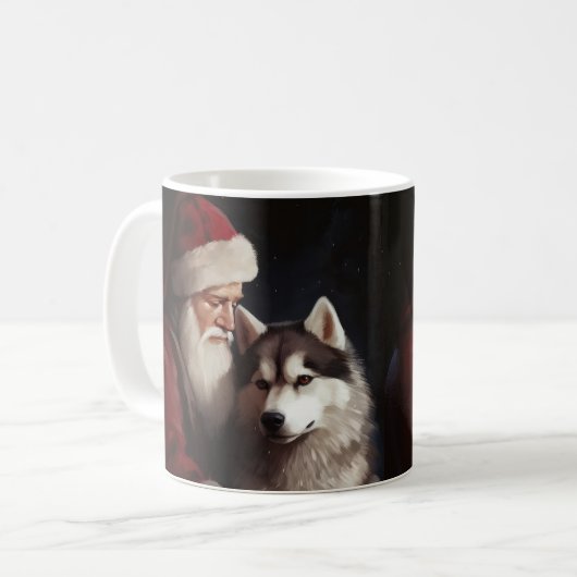 Siberische Husky Met Sinterklaas Feestelijke Kerst Koffiemok (Voorkant links)
