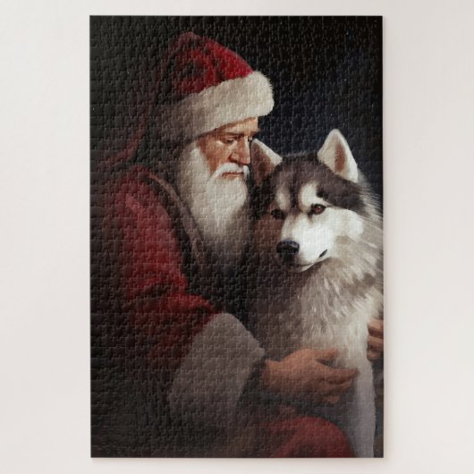 Siberische Husky Met Sinterklaas Feestelijke Kerst Legpuzzel (Verticaal)
