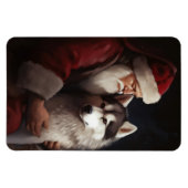 Siberische Husky Met Sinterklaas Feestelijke Kerst Magneet (Horizontaal)