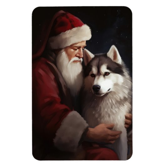Siberische Husky Met Sinterklaas Feestelijke Kerst Magneet (Verticaal)