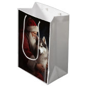Siberische Husky Met Sinterklaas Feestelijke Kerst Medium Cadeauzakje (Voorkant Gekanteld)