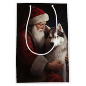 Siberische Husky Met Sinterklaas Feestelijke Kerst Medium Cadeauzakje (Voorkant)