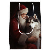Siberische Husky Met Sinterklaas Feestelijke Kerst Medium Cadeauzakje (Achterkant)