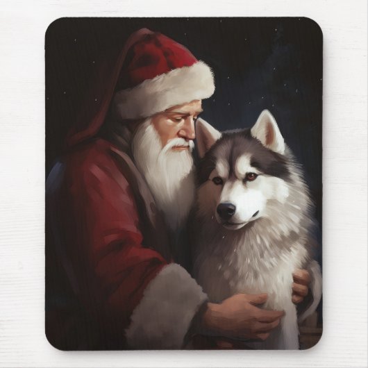 Siberische Husky Met Sinterklaas Feestelijke Kerst Muismat (Voorkant)