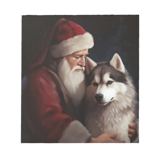 Siberische Husky Met Sinterklaas Feestelijke Kerst Notitieblok (Voorkant)
