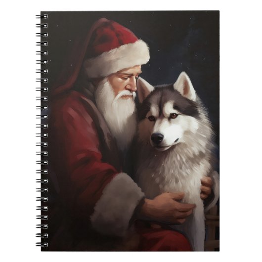Siberische Husky Met Sinterklaas Feestelijke Kerst Notitieboek (Voorkant)