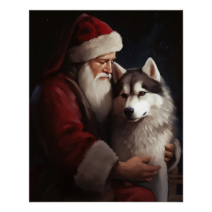 Siberische Husky Met Sinterklaas Feestelijke Kerst Perfect Poster