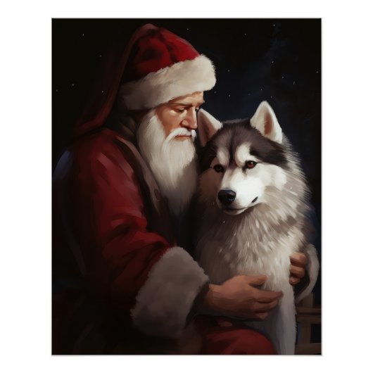 Siberische Husky Met Sinterklaas Feestelijke Kerst Perfect Poster (Voorkant)