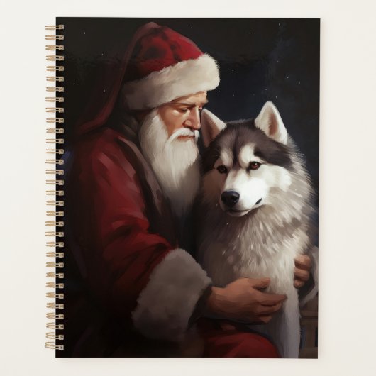 Siberische Husky Met Sinterklaas Feestelijke Kerst Planner (Voorkant)