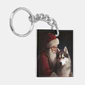 Siberische Husky Met Sinterklaas Feestelijke Kerst Sleutelhanger (Voorkant Links)