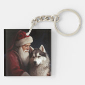 Siberische Husky Met Sinterklaas Feestelijke Kerst Sleutelhanger (Achterkant)