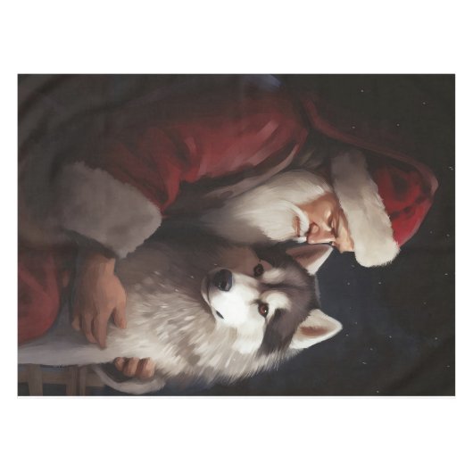 Siberische Husky Met Sinterklaas Feestelijke Kerst Tafelkleed (Voorkant (Horizontaal))