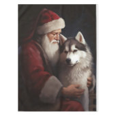 Siberische Husky Met Sinterklaas Feestelijke Kerst Tafelkleed (Voorkant)