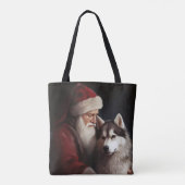 Siberische Husky Met Sinterklaas Feestelijke Kerst Tote Bag (Achterkant)