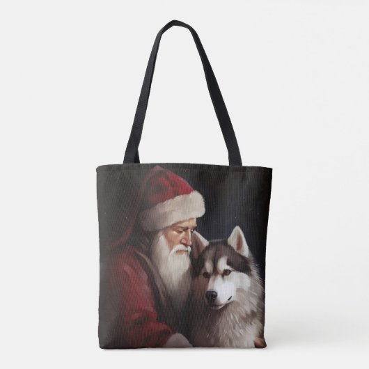 Siberische Husky Met Sinterklaas Feestelijke Kerst Tote Bag (Achterkant)