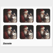 Siberische Husky Met Sinterklaas Feestelijke Kerst Vierkante Sticker (Vel)