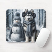 Siberische Husky met sneeuwpop Muismat (Met muis)