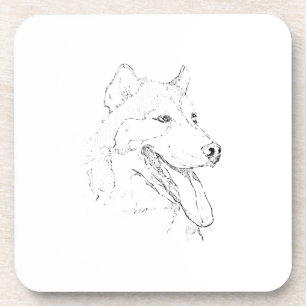 Siberische Husky – Minimalistische hondenlijn teke Bier Onderzetter