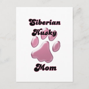 Siberische Husky Moeder Roze Pawprint Briefkaart