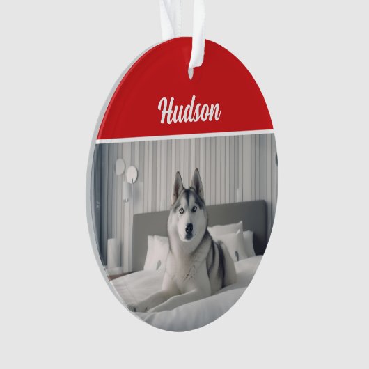 Siberische Husky Naam Hond Vakantiefoto Kerstmis Ornament (voorkant)