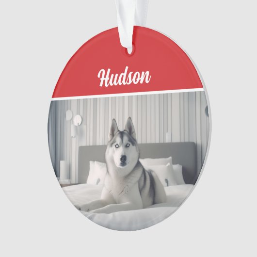 Siberische Husky Naam Hond Vakantiefoto Kerstmis Ornament (voorkant)