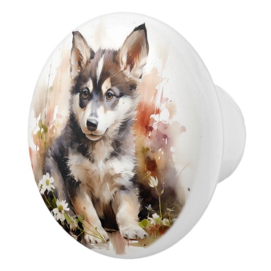 Siberische Husky of voeg je eigen Schattigee honde Keramische Knop (Rechts)