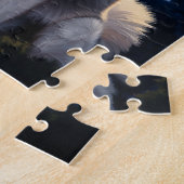 Siberische Husky op een maanverlichte nacht Legpuzzel (Zijkant)