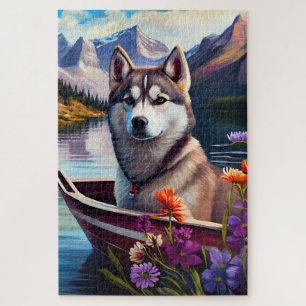 Siberische Husky op een Peddel: Een Schitterend Av Legpuzzel