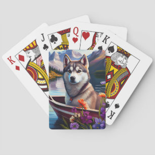 Siberische Husky op een Peddel: Een Schitterend Av Pokerkaarten