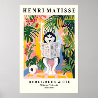 Siberische Husky op Toilet Kunst - Matisse Stijl Poster