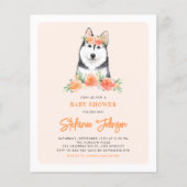Siberische Husky Perzik Bloemen Baby shower Uitnod (Voorkant)