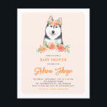 Siberische Husky Perzik Bloemen Baby shower Uitnod<br><div class="desc">Nodig gasten uit voor uw evenement met deze aanpasbare uitnodiging voor baby showers. Het bevat waterverf illustraties van een schattige Siberische Husky en perzikbloemen. Personaliseer door uw gegevens toe te voegen. Deze schattige Siberische Husky-uitnodiging is ideaal voor verjaardagen,  baby showers en andere evenementen.</div>