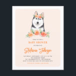 Siberische Husky Perzik Bloemen Baby shower Uitnod<br><div class="desc">Nodig gasten uit voor uw evenement met deze aanpasbare uitnodiging voor baby showers. Het bevat waterverf illustraties van een schattige Siberische Husky en perzikbloemen. Personaliseer door uw gegevens toe te voegen. Deze schattige Siberische Husky-uitnodiging is ideaal voor verjaardagen,  baby showers en andere evenementen.</div>