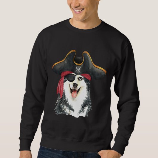 Siberische Husky Pirate Hand getrokken Waterverf Trui (Voorkant)
