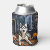 Siberische Husky pompoenen Halloween eng Blikjeskoeler (Blikje Voorkant)